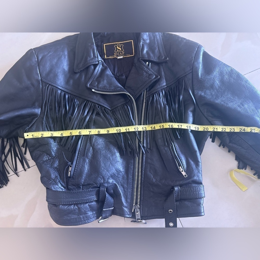 Vintage SHAF Black Leather Biker Jacket Fringe Motor Harley Davidson XL Motorcy - Picture 6 of 15